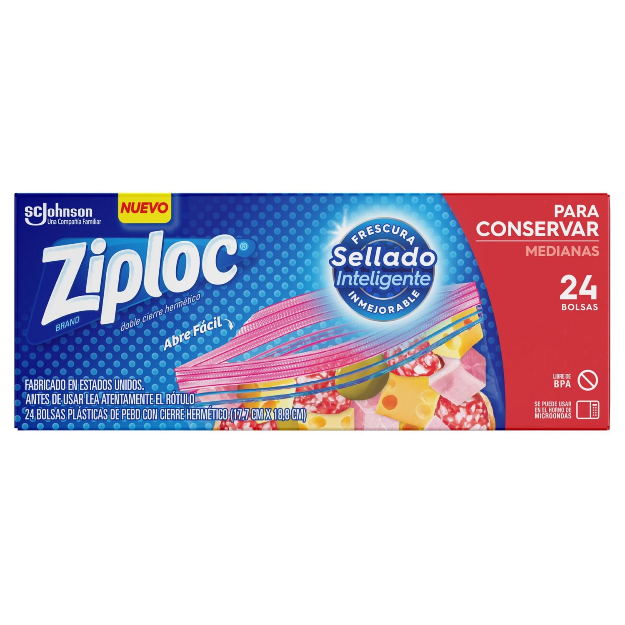 Ziploc - Bolsas Herméticas Doble Cierre Para Conservar Medianas 17,7 Cm X 18,8 Cm