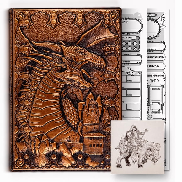 Cuaderno Dnd De Cuero Con Dragón En Relieve Tamaño A5