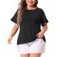 thumbnail image 1 of Agnes Orinda Camisetas de Mujer Tallas Grandes Cuello Redondo Volante Manga Corta Camisetas Casual Verano Blusa 1X Negro, 1 of 5