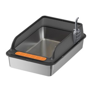 Ioensy - Caja De Arena Para Gatos De Acero Inoxidable, Arenero Para Gatos, Orinal Para Gatos Con Parte Superior Abierta, Semicerrada, Color Negro