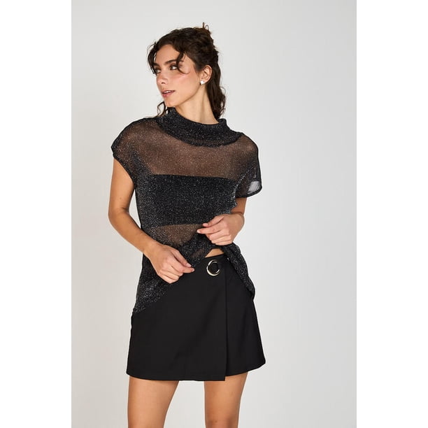 Polera Mesh Brillos Amparo ATR by Eclipse plateado XL