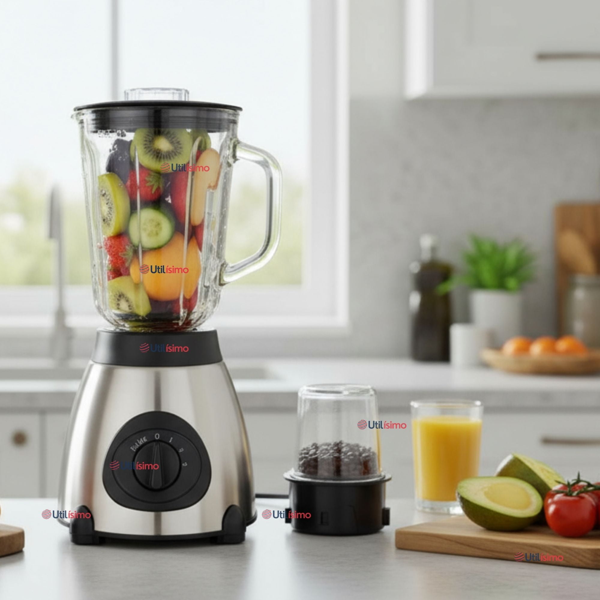 Line - Licuadora Juguera Multifuncional 2 En 1 + Picadora 1000w De Potencia Jarra De Vidrio