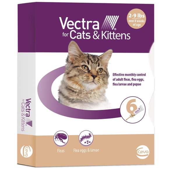 Tratamiento antipulgas Vectra para gatos y gatitos de 2 a 9 lb, suministro para 6 meses
