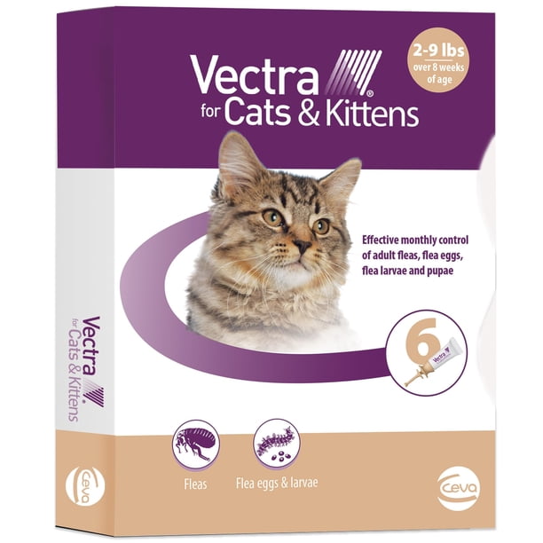 Tratamiento antipulgas Vectra para gatos y gatitos de 2 a 9 lb, suministro para 6 meses
