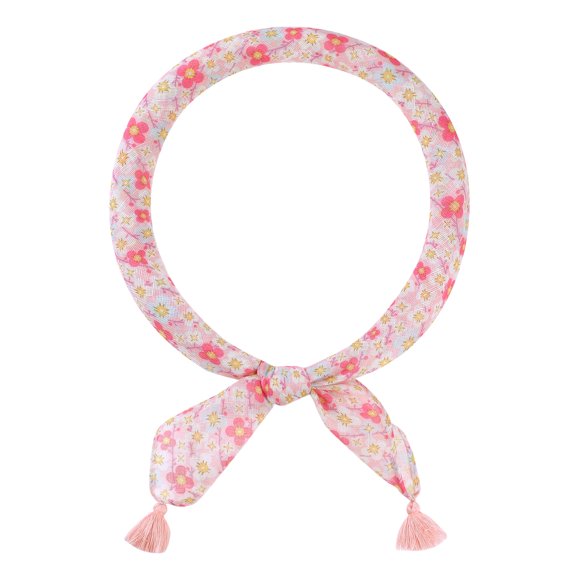 INSPIRE CHIC Pañuelos Cuadrados con Estampado Floral para Mujer, 23.6X23.6" Flores Borla Gasa Pañuelo para la Cabeza Flor-3-Rosa