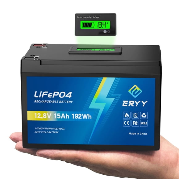 Batería recargable ERYY LiFePO4 12 V 15 Ah con BMS y LCD 15 A