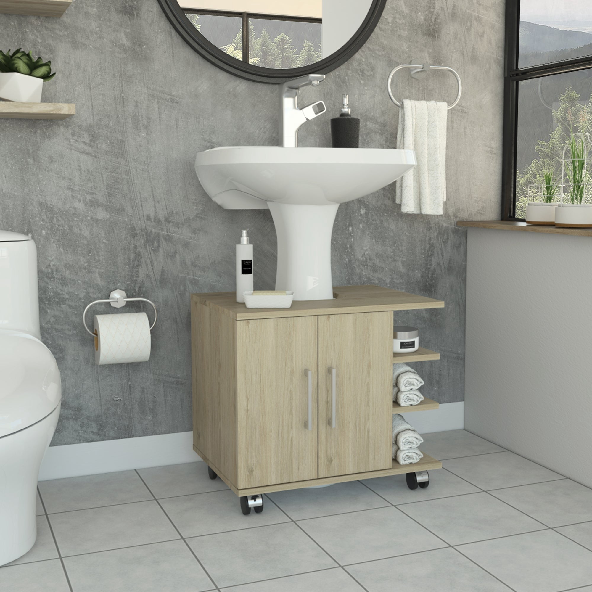Tuhome - Mueble Para Lavamanos 2 Puertas Bath-55 Rovere Y Blanco