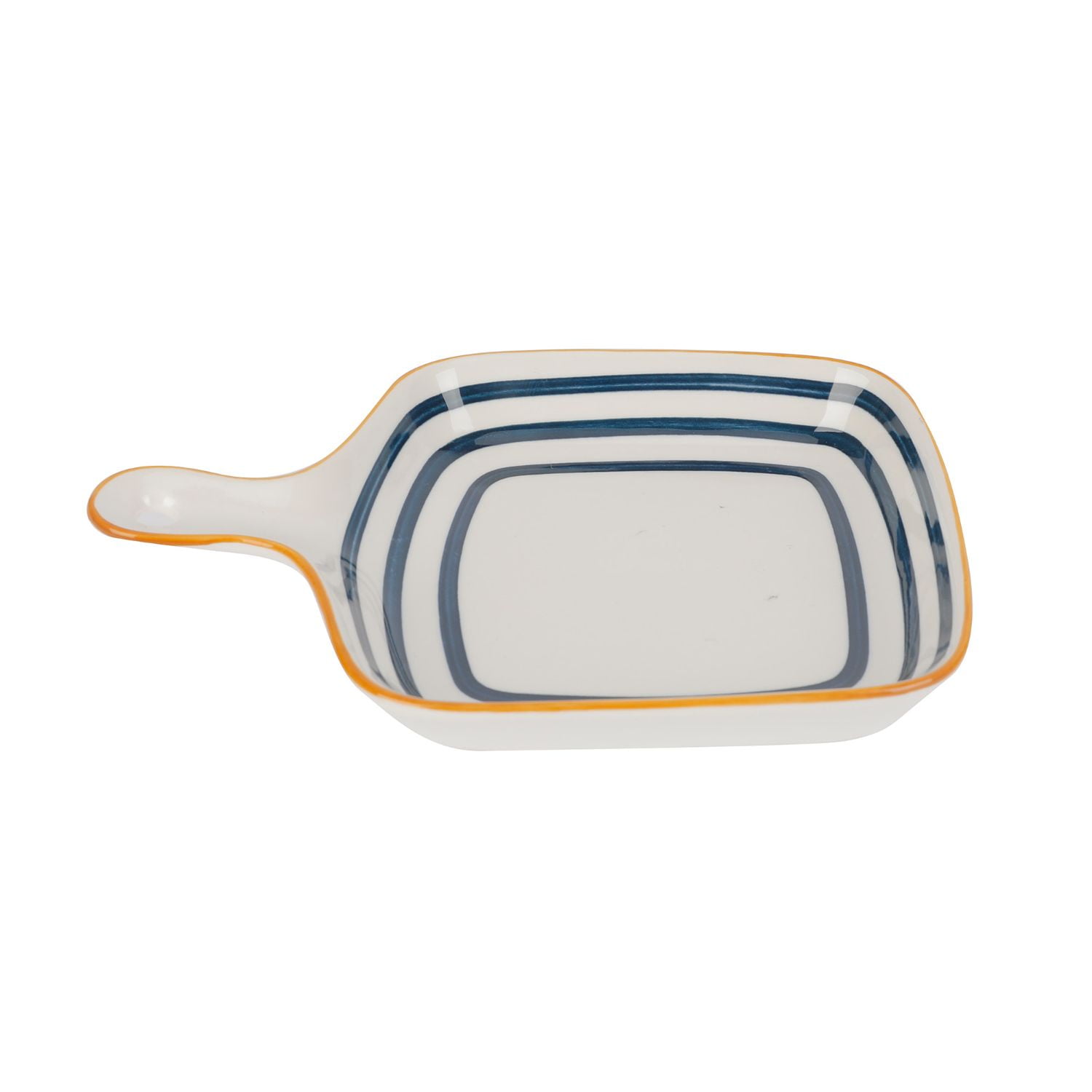 Homewell - Plato Loza Blanco Cuadrado Rayas Azules 7.5cm