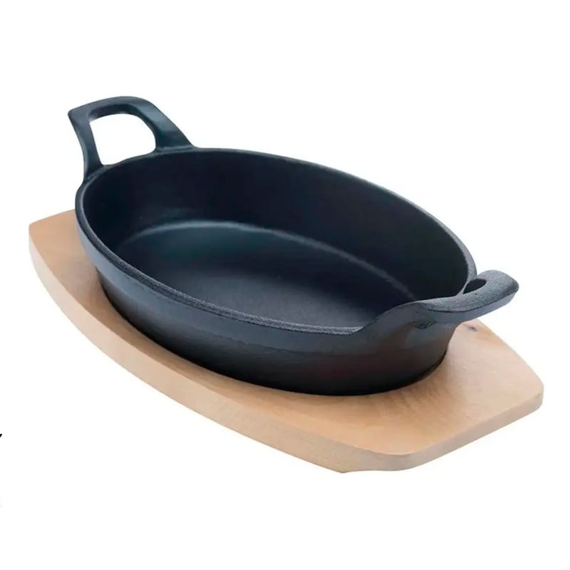 Wakeshome - Sarten Hierro Fundido Antiadherente Con Asas Y Base De Madera