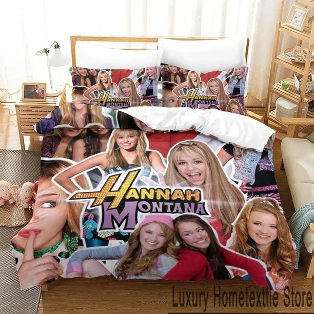 Hannah Montana Bedding Set Boys Girls Size Duvet Cover Pillowcase Bed boys Adult Home Textileextile Bed Sheets