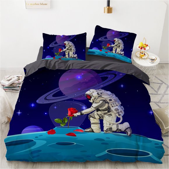 x323 Bed SheetsSpace Duvet Cover Set,Universe Planet Rocket and Astronaut Quilt Cover Outer Space Printed Soft Bedding Set With Pillowcase pcs 3-Piece Bedding Set (1 Duvet Cover + 2 Pillow Shams) nj32