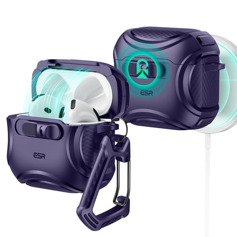 Estuche Esr Para Airpods 4 (Halolock), Compatible Con Airpods De 4.ª Generación (2024) (Usb-C), Compatible Con Magsafe, Cierre Anticaídas, Fácil De Abrir, Cyber Series, Morado