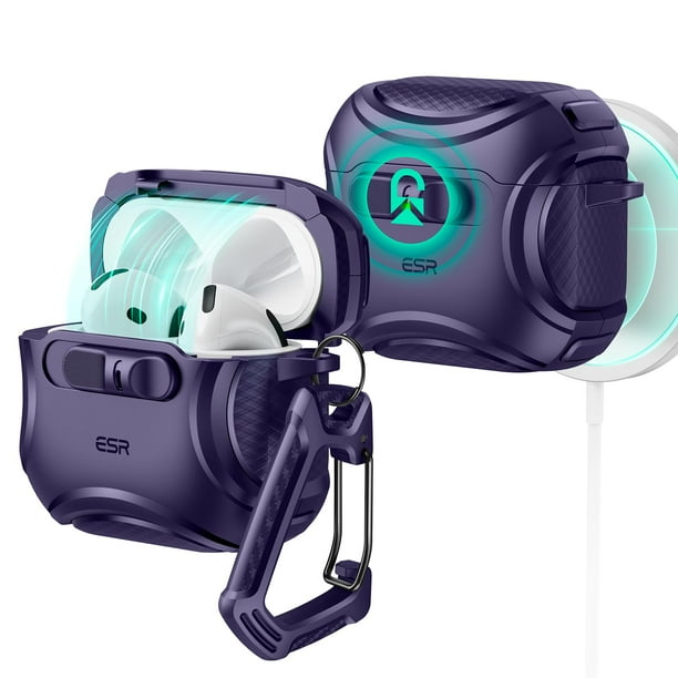 Estuche ESR para AirPods 4 (HaloLock), compatible con AirPods de 4.ª generación (2024) (USB-C), compatible con MagSafe, cierre anticaídas, fácil de abrir, Cyber Series, morado