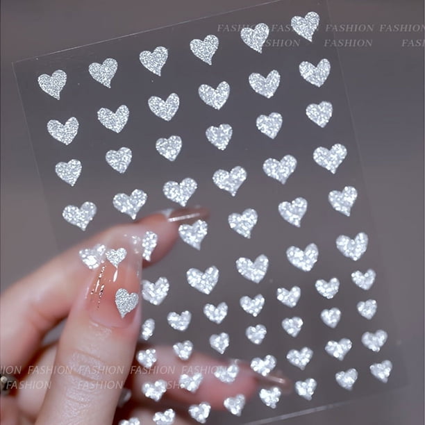 5pcs,Reflective Glitter 3D Nail Stickers Decals,Laser Silver Heart Star Love Butterfly Sticker For Nails Sparkly Nail Art Decoration Wedding Party Nail Stickers Decor