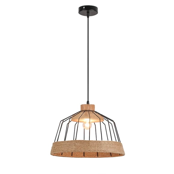 Lámpara Colgante E-27 Diseño Madera Con Cuerda Incluye Ampolleta Cálida