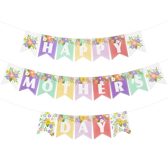 Banner Pedenty Feliz Día de las Madres con patrón floral surtido