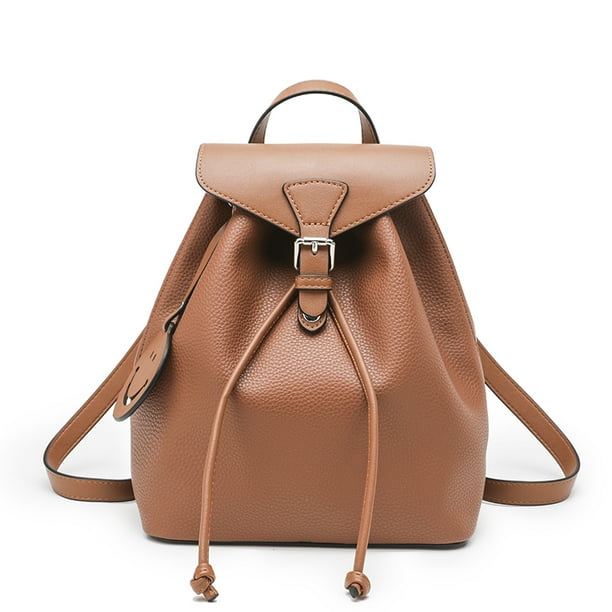 Smile Face String Lady's Backpack Color Matching Multifuction Soft Women Handbag Water Proof Licthi Grain PU Leather Causal Bags