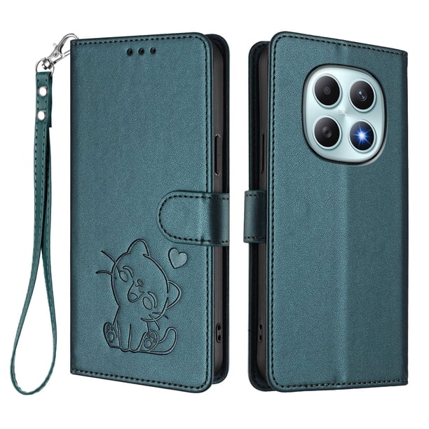 Funda de Gato tipo Libro para Xiaomi Redmi Note 15 4G/5G, Verde Oscuro