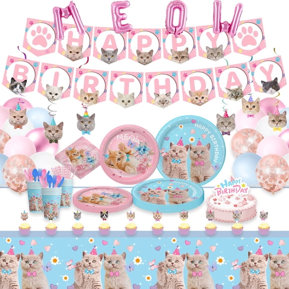 Set de artículos de fiesta SKEPHWSKA Cat Birthday para 20 niños