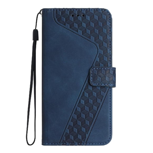 Funda tipo cartera para ZTE Blade A76 4G con tarjetero, bolsillo para billetes, soporte, cierre magnético y correa para la muñeca, funda tipo folio con textura geométrica azul