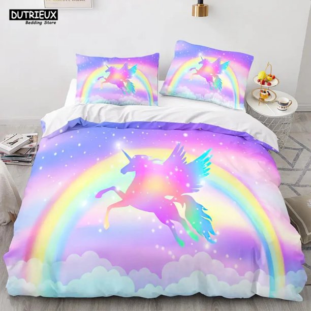 Cartoon Rainbow Unicorn Bedding Set Unicorn Sets Double Duvet Cover Kids Girls Child Soft Bed Linen
