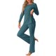 thumbnail image 4 of INSPIRE CHIC Conjunto de Salón de Punto Acanalado para Mujer, Conjunto de Pijama de Dos Piezas con Top de Manga Larga y Pantalones, S Azul Pavo Real, 4 of 6