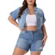 thumbnail image 1 of Agnes Orinda Chaquetas de Mezclilla Talla Grande para Mujeres Escuela Universidad Botón Frontal Trabajo Lavado Mangas Enrolladas Chaqueta de Jean Recortada 2X Azul Claro, 1 of 5