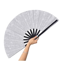 Abanico Plegable Gegeya, Grande, 33 Cm, Para Fiestas De Baile En Línea, Plateado