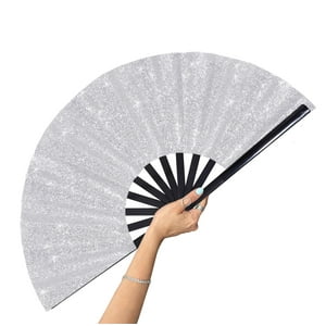 Abanico Plegable Gegeya, Grande, 33 Cm, Para Fiestas De Baile En Línea, Plateado