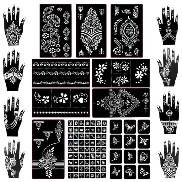 Kit de Plantillas para Tatuajes Temporales Koogel 18 Hojas 97 Piezas de Henna