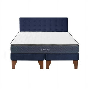 5° Sueño - Cama Europea Galaxy 2 Plazas + Respaldo Capitoné Madera Azul