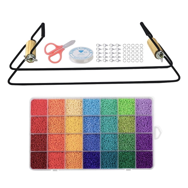 Telar de cuentas de metal, 28 colores, cordón elástico, anillos abiertos, dijes para hacer joyas, pulseras, colgantes, cinturones y collares.
