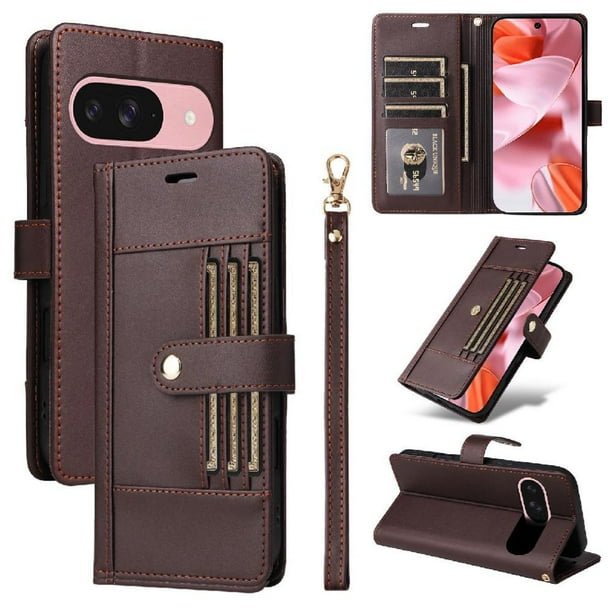 FOXDOCK Funda tipo Cartera para Google Pixel 9 – Cubierta de Cuero PU con Múltiples Ranuras, Bolsillo para Efectivo y Correa de Muñeca