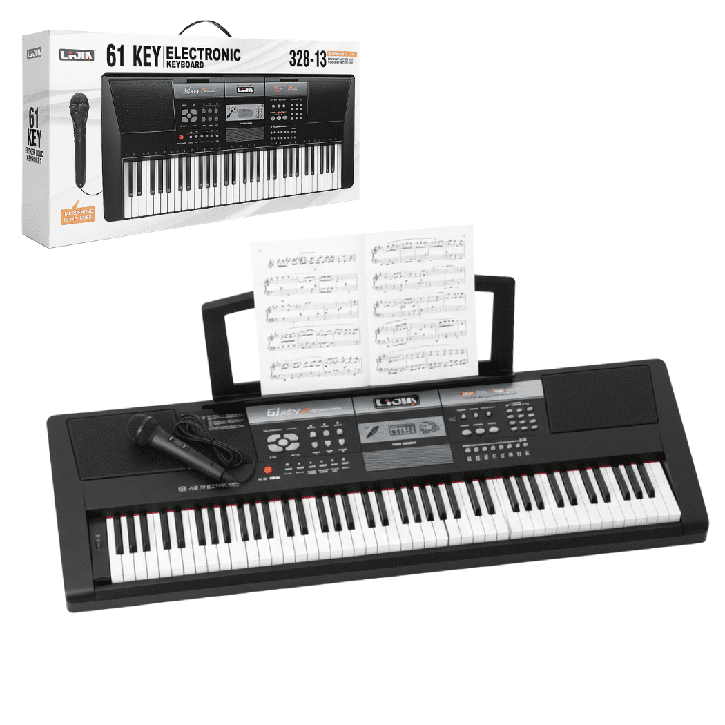 Telotenemos - Teclado 61 Teclas Negro Pantalla Led Y Grabador 100 Timbres
