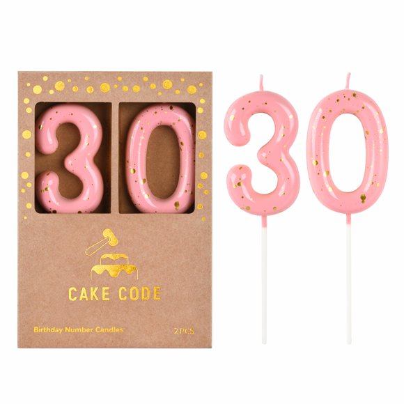 Velas CAKE CODE 7 cm Rosa Dorado Números 3 y 0 Pack de 2