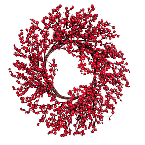 Wakeshome - Corona De Navidad De Bayas Rojas 40Cm Decoración Navideña