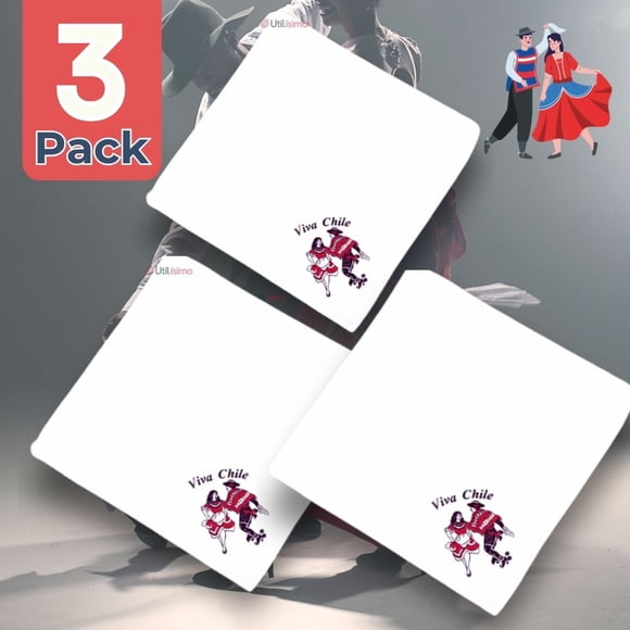Pack 3 Pañuelos Baile Cueca 36 CM Bordado Pareja Baile Fiestas Patrias