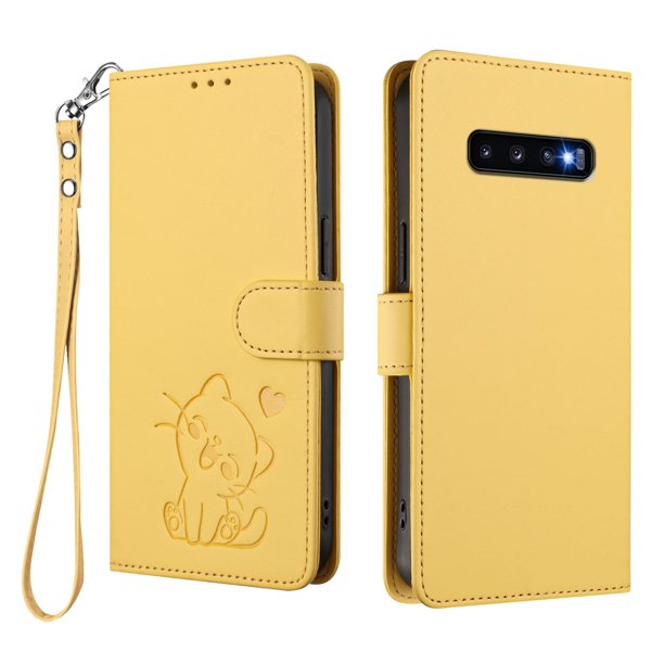 Funda de Gato tipo Libro para Samsung Galaxy S10 Plus, Amarillo