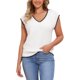 thumbnail image 1 of INSPIRE CHIC Chaleco de Mujer Cuello en V Uniforme Escolar Contraste de Color Sin Mangas Tops de Punto M Blanco, 1 of 6