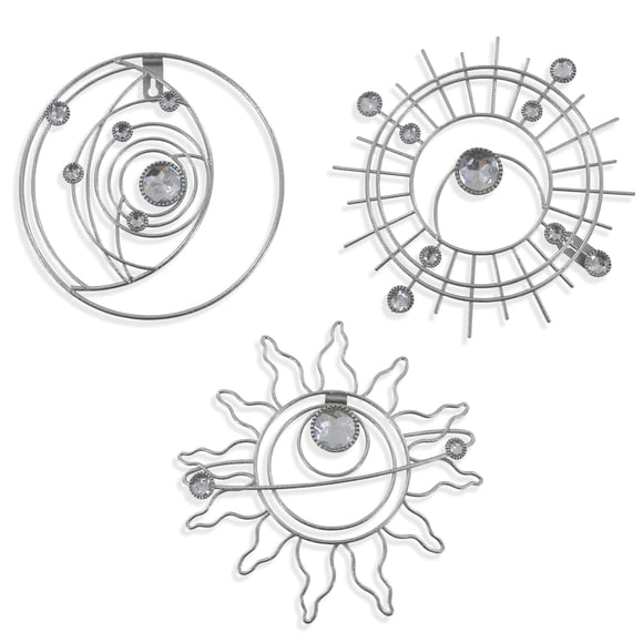 Decoración de pared Manortang de metal plateado, abstracta de sol y luna, 23 cm