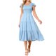thumbnail image 2 of INSPIRE CHIC Vestido de Mujer con Nido de Abeja Casual de Manga Corta con Volantes Cuello en V Verano Línea A Elástico de Cintura Alta Vestidos Midi con Capas S Azul Claro, 2 of 6
