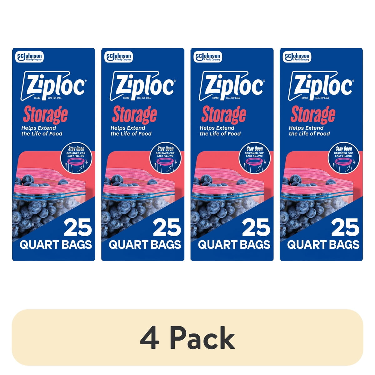 Bolsas Ziploc Quart 25 Unidades 4 Pack Grip N Seal Reutilizables