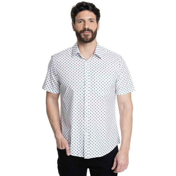 Camisa Hombre Manga Corta Fantasía Estampada Cuello Semi Italiano