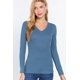 thumbnail image 1 of Saronite Camiseta Térmica Básica de Algodón Acanalado con Cuello en V y Manga Larga, Azul (para Mujer), 1 of 4