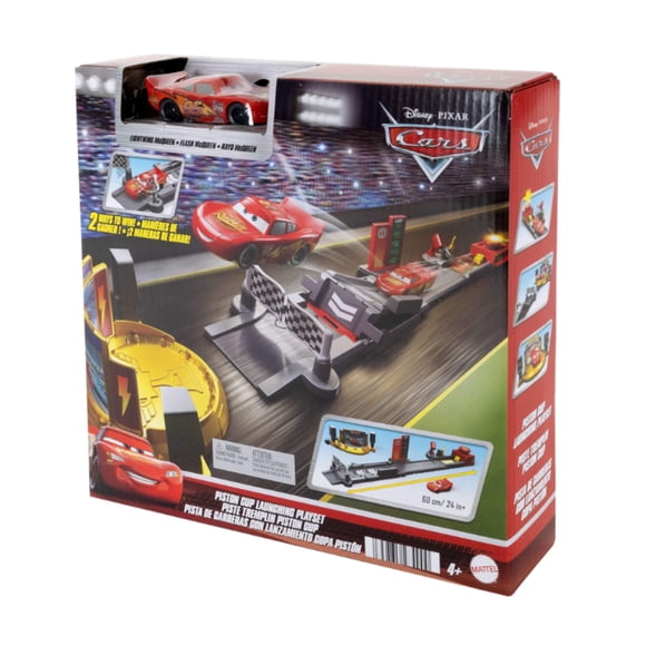 Pista de Carrera Cars Disney Pista Lanza y Gana Rayo McQueen Rampa 4 años+