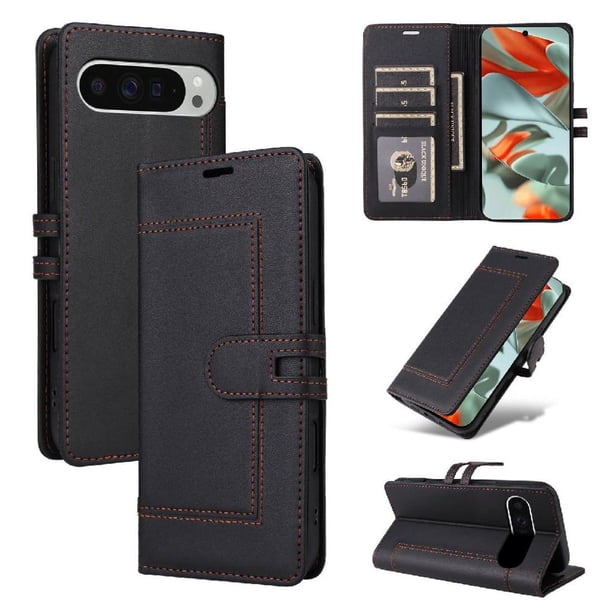 Premium Wallet Case for Google Pixel 9 Pro XL with Card Slots & Kickstand, Flip Cover Black