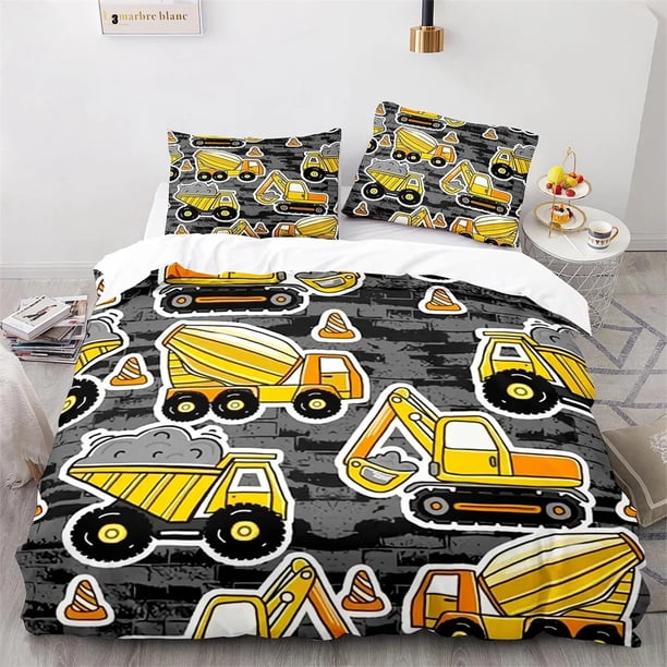 x2477 Bed SheetsEngineering Vehicle Excavator Duvet Cover Set Full Size Polyester Bedding Set For Kids Boys Girls Comforter Cover 3-Piece Bedding Set (1 Duvet Cover + 2 Pillow Shams) nj2477