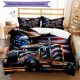 thumbnail image 1 of 3pcs Patriotic Eagle & Truck Bedding Set - Includes 1 Duvet Cover & 2 Pillowcases, High-Definition Print, All-Season Comfort, Zipper Closure, Machine Washable, Ideal for Bedroom & Dorm Decor, Dorm Roo, 1 of 1