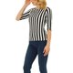 thumbnail image 4 of INSPIRE CHIC Camiseta Básica de Mujer con Mangas al Codo Cuello Redondo Ajustada Regreso a Clases Camiseta Casual Estampada Negra-Raya Vertical M, 4 of 6