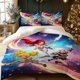 thumbnail image 1 of 3pcs K-Pop Girl Inspired Starry Sky Warrior Print Set Soft Light Beige-Friendly Polyester Fabric, 1 of 1